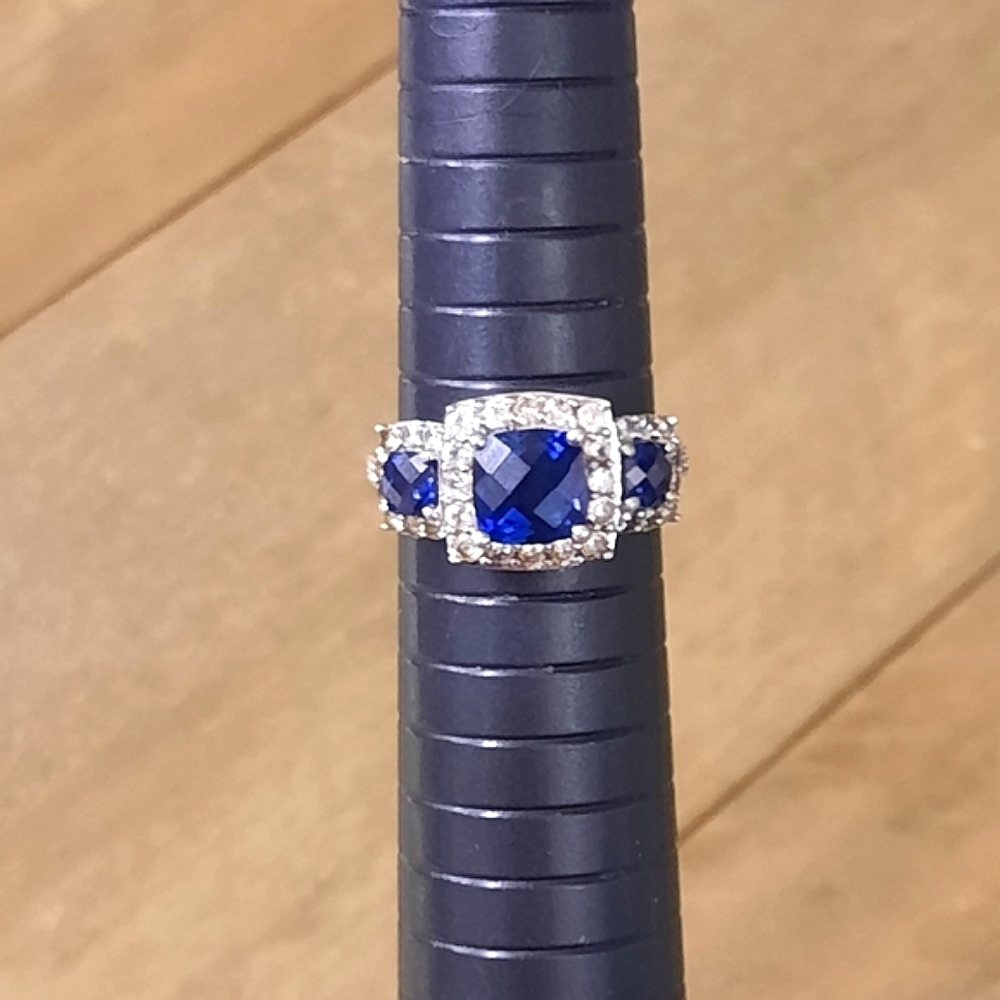 Vintage Ross-Simons Blue Sapphire Halo Ring In Sterling Silver. Size 7. - Picture 6 of 11